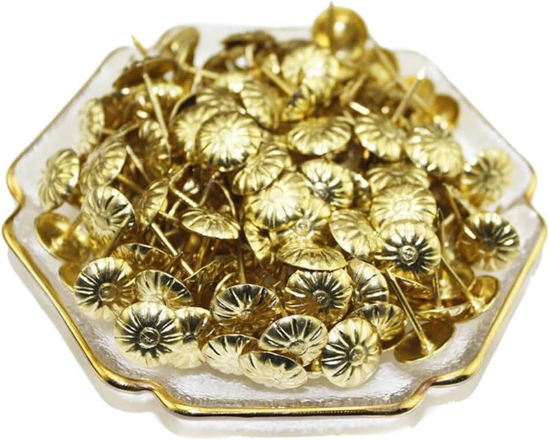 BetterJonny 500Pcs Upholstery Tacks, Decorative Furniture Nails Pins Gold Metal Thumb Tacks for Upholstered Furniture Cork Board, Home Decor(17X11MM) - Image 4